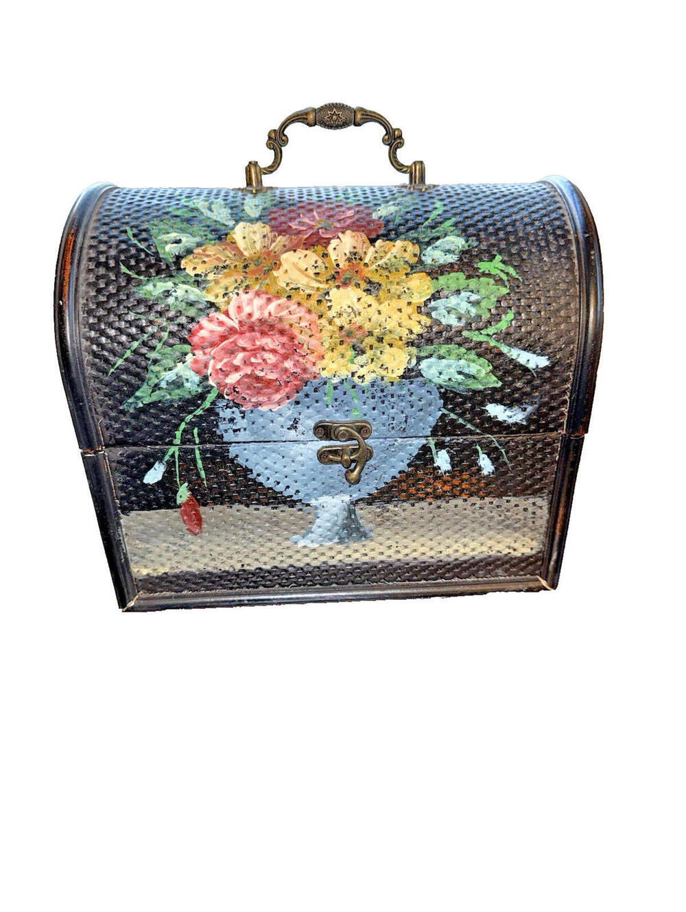 Beautiful handpainted Decorative Box Lined With Ornate Handle And Latch Front